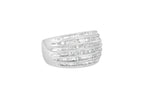 .925 Sterling Silver 1.0 Cttw Baguette-Cut Diamond 6-Row Channel Set Domed Tapered Cocktail Fashion Ring (H-I Color, I2-I3 Clarity) - Size 6-1/2