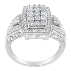 10K White Gold 1.0 Cttw Diamond Rectangular Cushion Shaped Cluster Halo Flared Band Cocktail Fashion Ring (H-I Color, SI2-I1 Clarity) - Size 7
