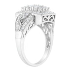 10K White Gold 1.0 Cttw Diamond Rectangular Cushion Shaped Cluster Halo Flared Band Cocktail Fashion Ring (H-I Color, SI2-I1 Clarity) - Size 7