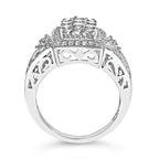 10K White Gold 1.0 Cttw Diamond Rectangular Cushion Shaped Cluster Halo Flared Band Cocktail Fashion Ring (H-I Color, SI2-I1 Clarity) - Size 7