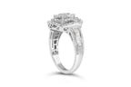 14K White Gold 1.0 Cttw Round & Baguette Cut Diamond Floral Cluster Quatrefoil Channel Set Band Cocktail Statement Ring (H-I Color, SI2-I1 Clarity)