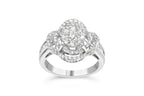 14K White Gold 1.0 Cttw Round & Baguette Cut Diamond Floral Cluster Quatrefoil Channel Set Band Cocktail Statement Ring (H-I Color, SI2-I1 Clarity)