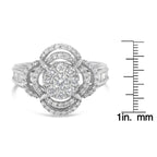 14K White Gold 1.0 Cttw Round & Baguette Cut Diamond Floral Cluster Quatrefoil Channel Set Band Cocktail Statement Ring (H-I Color, SI2-I1 Clarity)