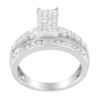 14K White Gold 1.0 Cttw Mixed-Cut Diamond Rectangle Invisible-Set Composite Cluster Ring with Bar- and Channel-Set Band (H-I Color, SI2-I1 Clarity)