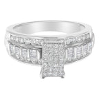 14K White Gold 1.0 Cttw Mixed-Cut Diamond Rectangle Invisible-Set Composite Cluster Ring with Bar- and Channel-Set Band (H-I Color, SI2-I1 Clarity) - Size 7