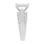 14K White Gold 1.0 Cttw Mixed-Cut Diamond Rectangle Invisible-Set Composite Cluster Ring with Bar- and Channel-Set Band (H-I Color, SI2-I1 Clarity) - Size 7