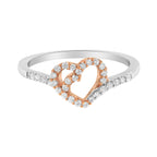 10K Two Toned Gold Diamond Heart Cocktail Ring (1/5 Cttw, H-I Color, I1-I2 Clarity) - Size 6-1/2