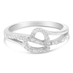 .925 Sterling Silver 1/8 Cttw Diamond Open Heart Leaf Curvy Bypass Accent Fashion or Promise Ring (I-J Color, I2-I3 Clarity) - Size 6