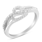 .925 Sterling Silver 1/8 Cttw Diamond Open Heart Leaf Curvy Bypass Accent Fashion or Promise Ring (I-J Color, I2-I3 Clarity) - Size 6