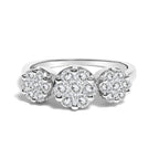 14K White Gold 1-1/4 Cttw Brilliant Cut Diamond Three Round Floral Clusters Engagement or Fashion Ring (H-I Color, SI2-I1 Clarity)