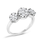 14K White Gold 1-1/4 Cttw Brilliant Cut Diamond Three Round Floral Clusters Engagement or Fashion Ring (H-I Color, SI2-I1 Clarity)