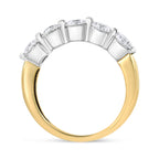14K White and Yellow Gold 1 1/2 Cttw 2 Prong Cup Set Round-Cut Diamond 5 Stone Ring Band (H-I Color, SI2-I1 Clarity) - Ring Size 7