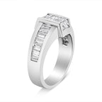 14K White Gold 2 3/4 Cttw Invisible-Set Princess and Channel-Set Baguette Diamond Step Up Cocktail Ring (G-H Color, SI1-SI2 Clarity) - Ring Size 9.25