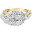 10K Yellow Gold 1.0 Cttw Diamond Composite Cushion-Shape Halo 3-Band-Look Engagement Ring (H-I Color, SI1-SI2 Clarity)