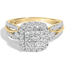 10K Yellow Gold 1.0 Cttw Diamond Composite Cushion-Shape Halo 3-Band-Look Engagement Ring (H-I Color, SI1-SI2 Clarity)