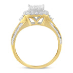 10K Yellow Gold 1.0 Cttw Diamond Composite Cushion-Shape Halo 3-Band-Look Engagement Ring (H-I Color, SI1-SI2 Clarity) - Size 6-1/4