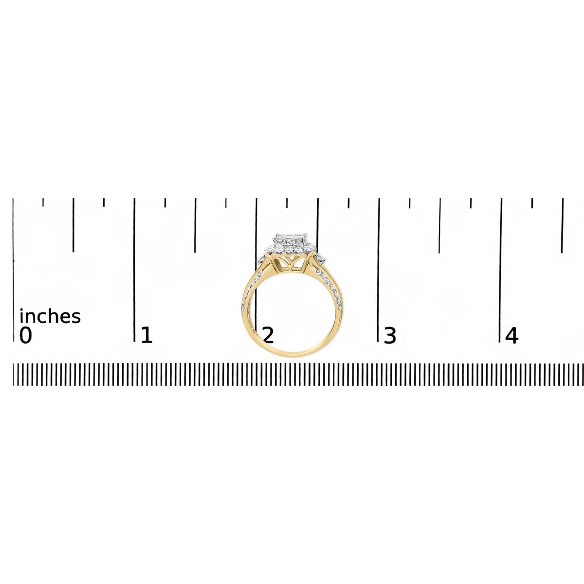 10K Yellow Gold 1.0 Cttw Diamond Composite Cushion-Shape Halo 3-Band-Look Engagement Ring (H-I Color, SI1-SI2 Clarity)