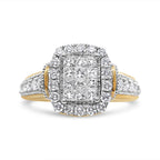 14K Yellow and White Gold 1.00 Cttw Princess and Round Cut Emerald Shaped Halo Diamond Cluster Ring (SI1-SI2 Clarity, H-I Color) - Size 7