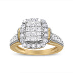 14K Yellow and White Gold 1.00 Cttw Princess and Round Cut Emerald Shaped Halo Diamond Cluster Ring (SI1-SI2 Clarity, H-I Color) - Size 7