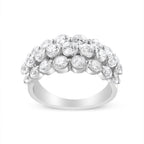 10K White Gold 2 1/2 Cttw Round Natural Diamond 3 Row Band Ring (I-J Color, I1-I2 Clarity) - Ring Size 7