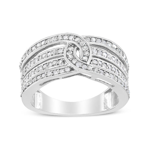 .925 Sterling Silver 1/2 Cttw Diamond Multi-Row Bypass Band Ring (I-J Color, I3 Clarity) - Size 7