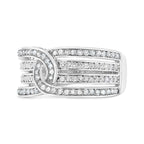.925 Sterling Silver 1/2 Cttw Diamond Multi-Row Bypass Band Ring (I-J Color, I3 Clarity) - Size 7