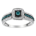 .925 Sterling Silver Treated Blue Miracle-Set Diamond Engagement Ring (1/2 Cttw, J-K Color, I1-I2 Clarity) - Size 6