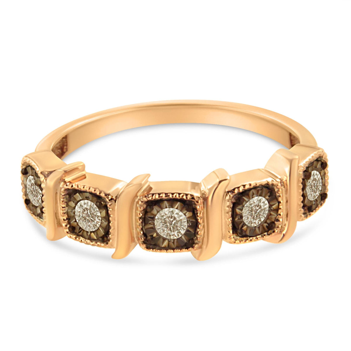 10K Rose Gold Flashed .925 Sterling Silver Miracle-Set 1/4 Cttw Diamond 5-Stone Band Ring  (J-K Color, I1-I2 Clarity)