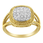 10K Yellow Gold Plated .925 Sterling Silver 1/2 Cttw Diamond Square Cushion Cluster Split Shank Cocktail Ring (J-K Color, I2-I3 Clarity) - Size 7