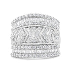 .925 Sterling Silver 2.0 Cttw Diamond Edge Multi-Row Ring Band ( J-K Color, I3 Clarity) - Ring Size 7