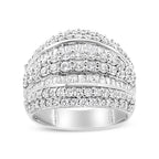 .925 Sterling Silver 2.00 Cttw Round and Baguette-Cut Diamond Cluster Ring (H-I Color, I1-I2 Clarity) - Size 7
