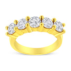 14K Yellow Gold Plated .925 Sterling Silver 2.0 Cttw Shared Prong Set Diamond 5 Stone Wedding Band Ring (J-K Color, I1-I2 Clarity) - Size 7