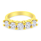 14K Yellow Gold Plated .925 Sterling Silver 2.0 Cttw Shared Prong Set Diamond 5 Stone Wedding Band Ring (J-K Color, I1-I2 Clarity) - Size 7