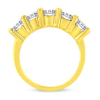 14K Yellow Gold Plated .925 Sterling Silver 2.0 Cttw Shared Prong Set Diamond 5 Stone Wedding Band Ring (J-K Color, I1-I2 Clarity) - Size 7