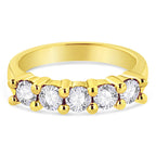14K Yellow Gold Plated .925 Sterling Silver 1.0 Cttw Shared Prong-set Round Diamond 5 Stone Band Ring (J-K Color, I1-I2 Clarity) - Size 7