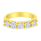 14K Yellow Gold Plated .925 Sterling Silver 1 1/2 Cttw Shared Prong Set Brilliant Round-Cut Diamond Anniversary or Wedding Band Ring (K-L Color, SI2-I1 Clarity) - Size 7