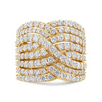 10K Yellow Gold 3.0 Cttw Diamond Eight-Row Bypass Crossover Statement Band Ring (H-I Color, I2-I3 Clarity) - Size 7