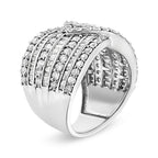 .925 Sterling Silver 2 3/8 Cttw Diamond Multi Row Overlay Band Ring ( J-K Color, I3 Clarity) - Ring Size 7