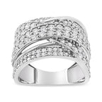 .925 Sterling Silver 2.00 Cttw Round-Cut Diamond Overlapping Bypass Band Ring (I-J Color, I2-I3 Clarity) - Ring Size 7
