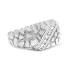 .925 Sterling Silver 1/3 Diamond 6 Stone Rectangle Nugget Gents Ring - Size 10