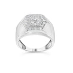 Men's .925 Sterling Silver 1/2 Cttw Multi-Diamond Hexagon Frame Ring (I-J Color, I3 Clarity) - Ring Size 10