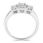 14K White Gold  3/4 Cttw Lab Grown Diamond 3 Stone Ring Band (F-G Color, VS2-SI1 Clarity)