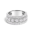 .925 Sterling Silver 2.0 Cttw Lab Grown Diamond Three-Row PavÃ© Band Ring