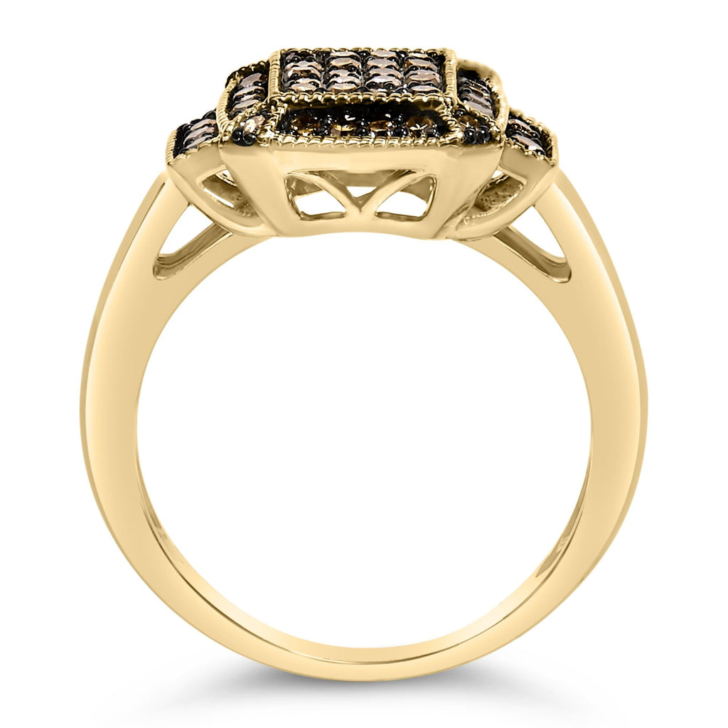10K Yellow Gold Plated .925 Sterling Silver 1/2 Cttw Champagne Diamond Step Up Ring