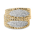 14K Yellow Gold Plated Silver 1.0 Cttw Diamond Cluster Crossover Ring Band