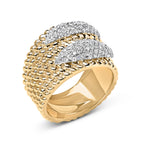 14K Yellow Gold Plated Silver 1.0 Cttw Diamond Cluster Crossover Ring Band