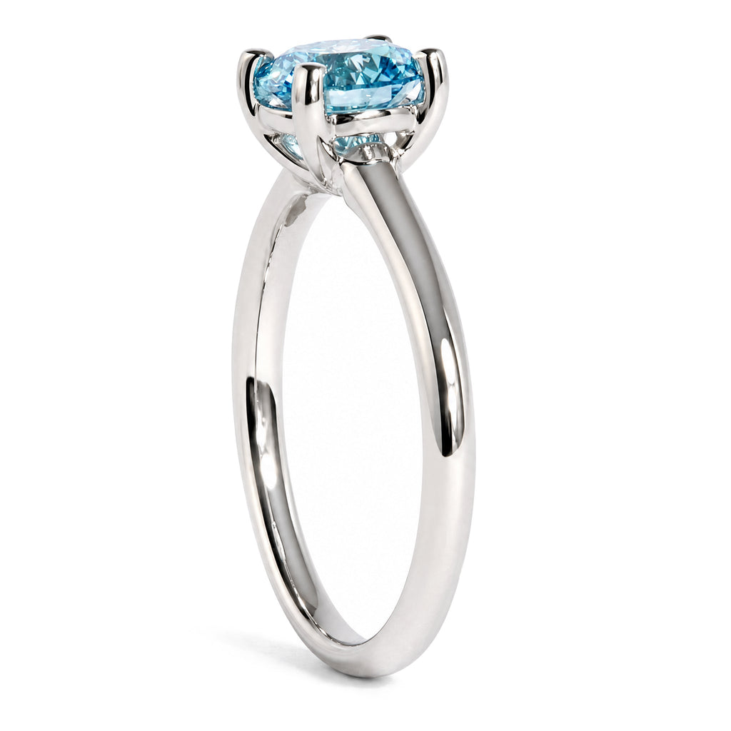 IGI Certified 14K White Gold 1.0 Cttw Round Lab-Grown Blue Fancy Vivid Diamond Solitaire Ring