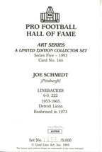 Joe Schmidt HOF Autographed Goal Line Art GLAC Postcard Detroit Lions JSA