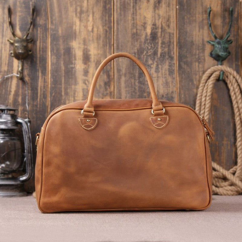 Vintage Brown Full Grain Leather Travel Duffle Bag for Men