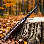 Small Bushcraft Knife – 9" Damascus Steel Blade with Rosewood Handle & Leather Sheath